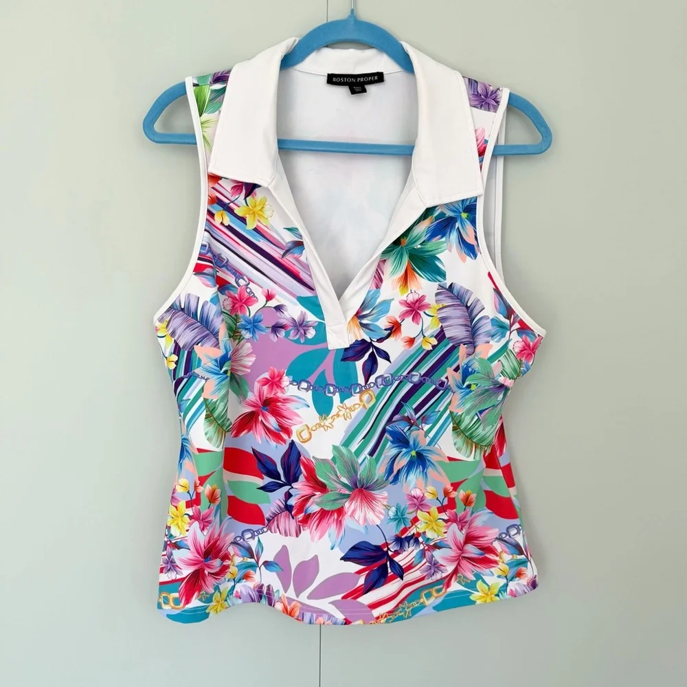 BOSTON PROPER B-Active Printed Polo Sport Top Style 2CM4990 - Picture 2 of 7